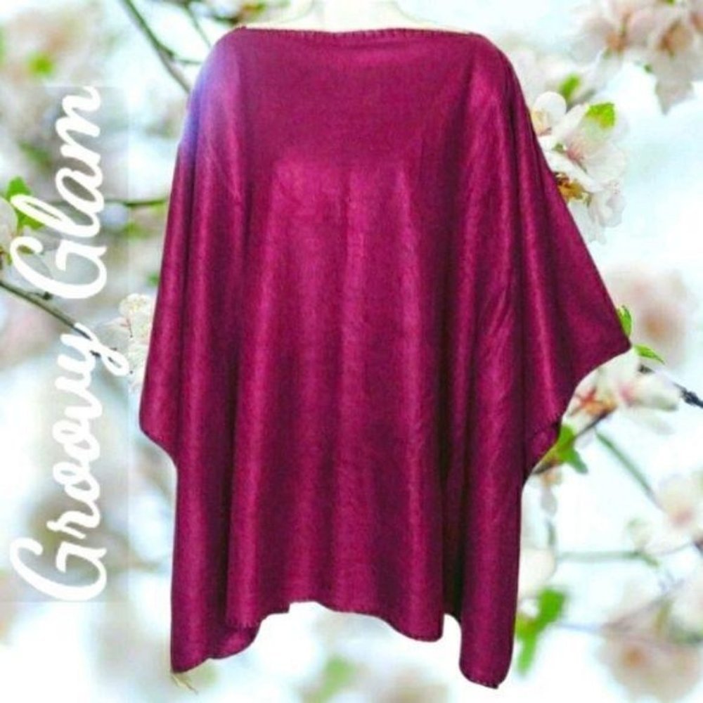 GROOVY GLAM Plum Purple Handmade Classic Fleece Poncho